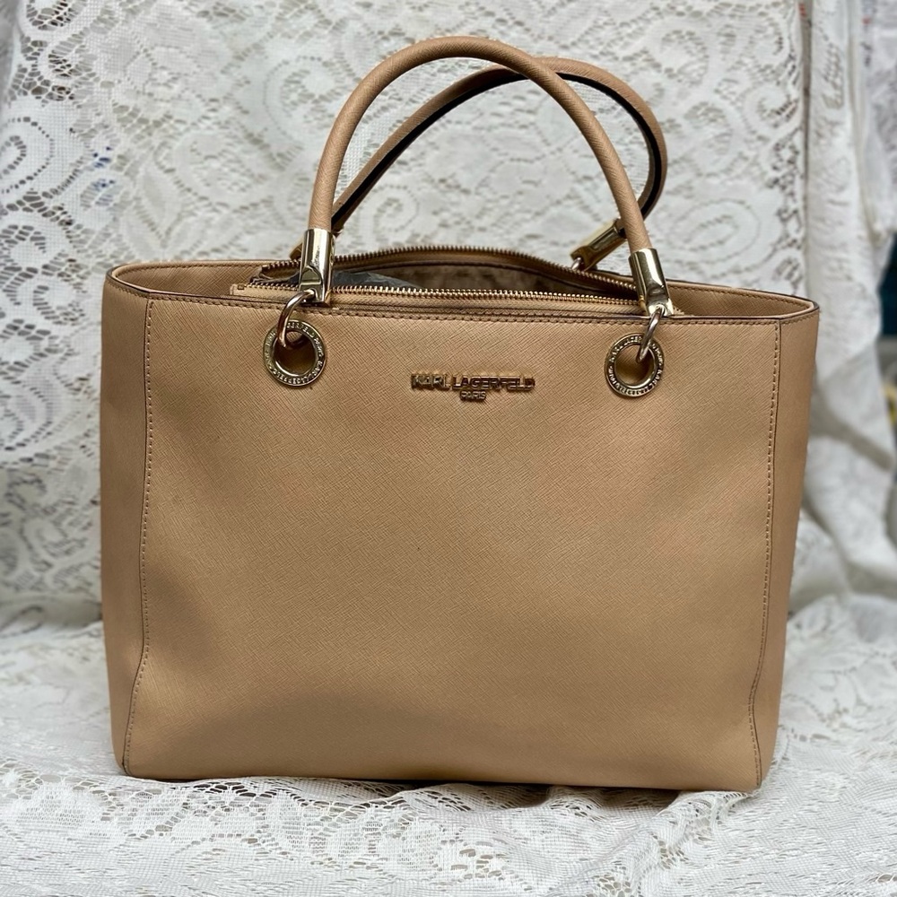 Karl Lagerfeld Tan Satchel Handbag 12in x 10in x 5in